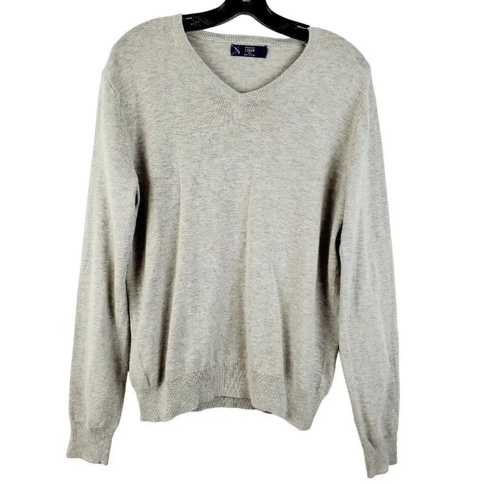 J Crew Men's V-Neck Sweater Gray 100% Cotton Size‎ M